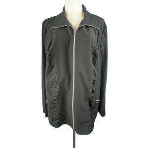 Zenergy by Chico’s Women's Black Full Zip Jacket Ruffled Trim Zipper Pockets Sz3